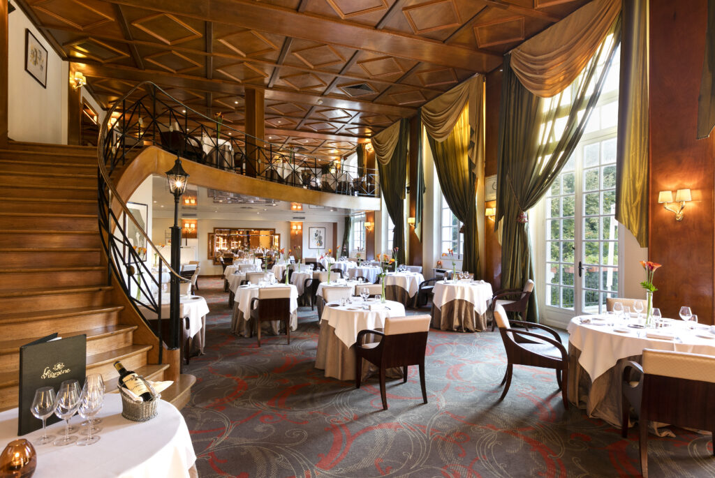 a room with tables and chairs