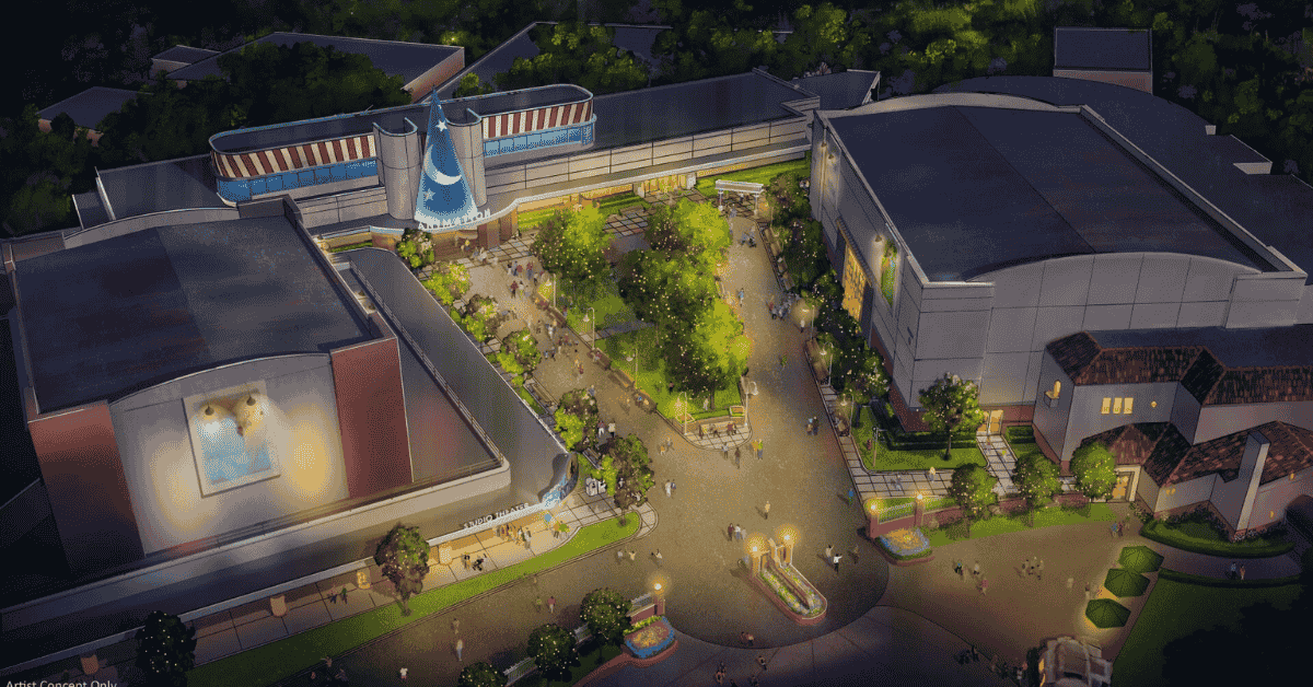 Vista aérea conceitual da nova área The Magic of Disney Animation no Hollywood Studios